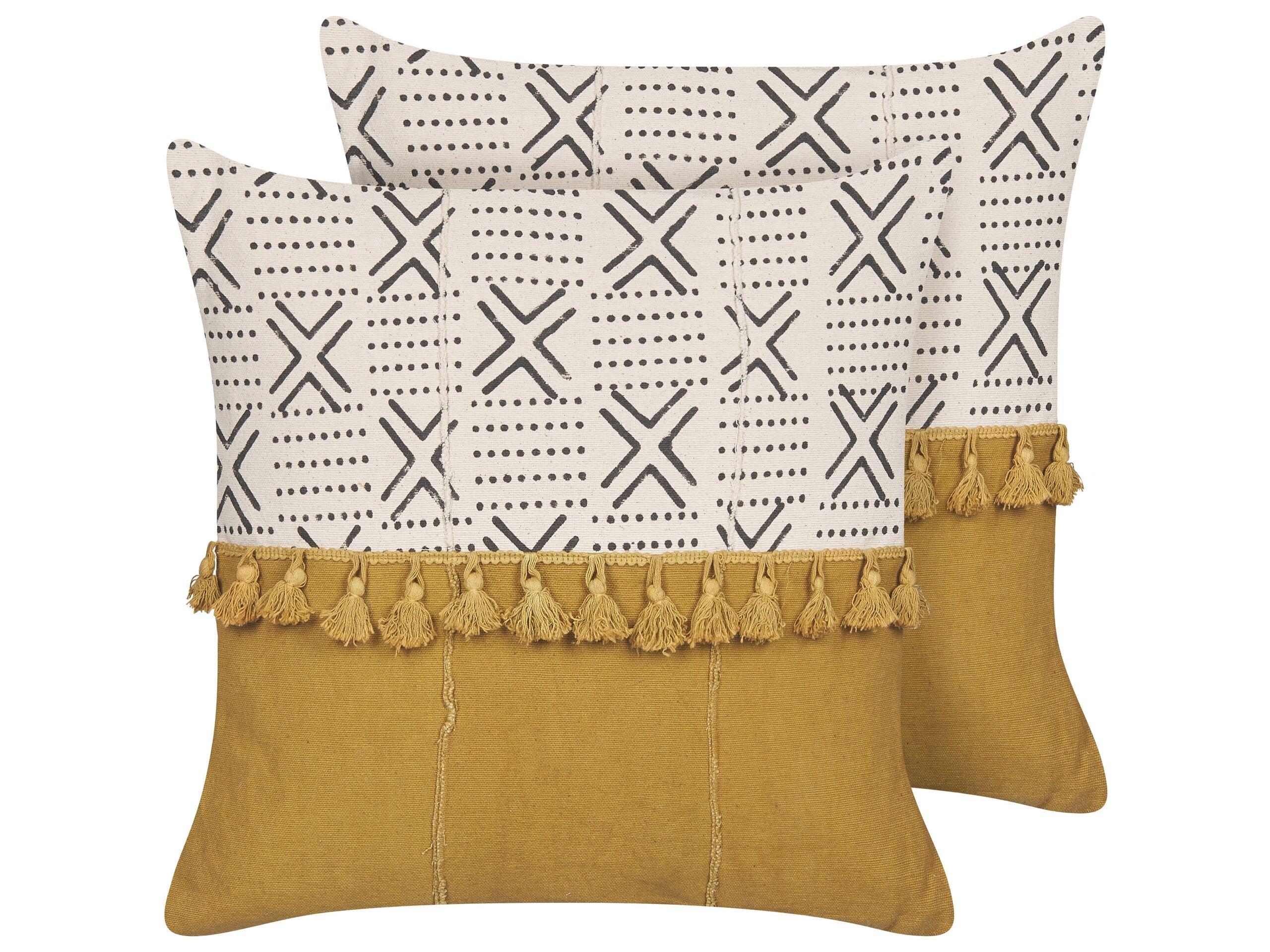 Beliani Lot de 2 coussins décoratifs en Coton Boho WOODI  