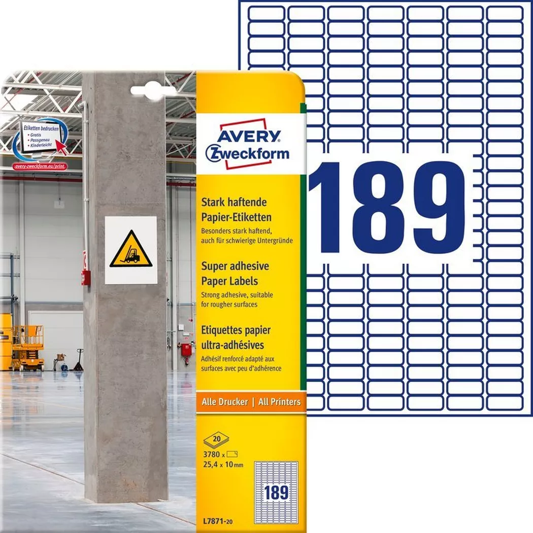 Avery-Zweckform – AVERY ZWECKFORM Etiketten Univ. 25.4x10mm, 20 Blatt, One Size, Weiss