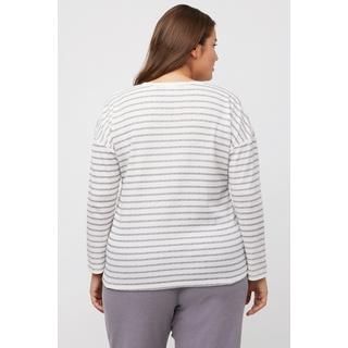 Ulla Popken  T-shirt d'intérieur, à rayures, oversize, col rond, manches longues 