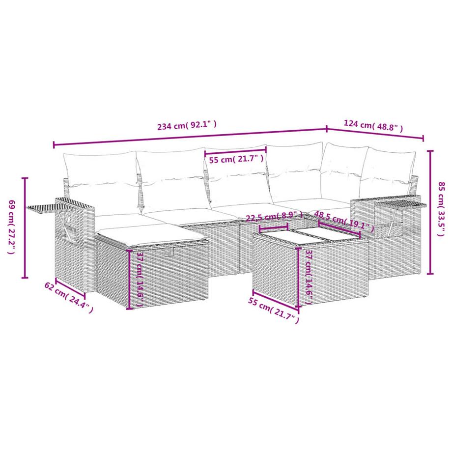 VidaXL Ensemble de canapés de jardin rotin synthétique  