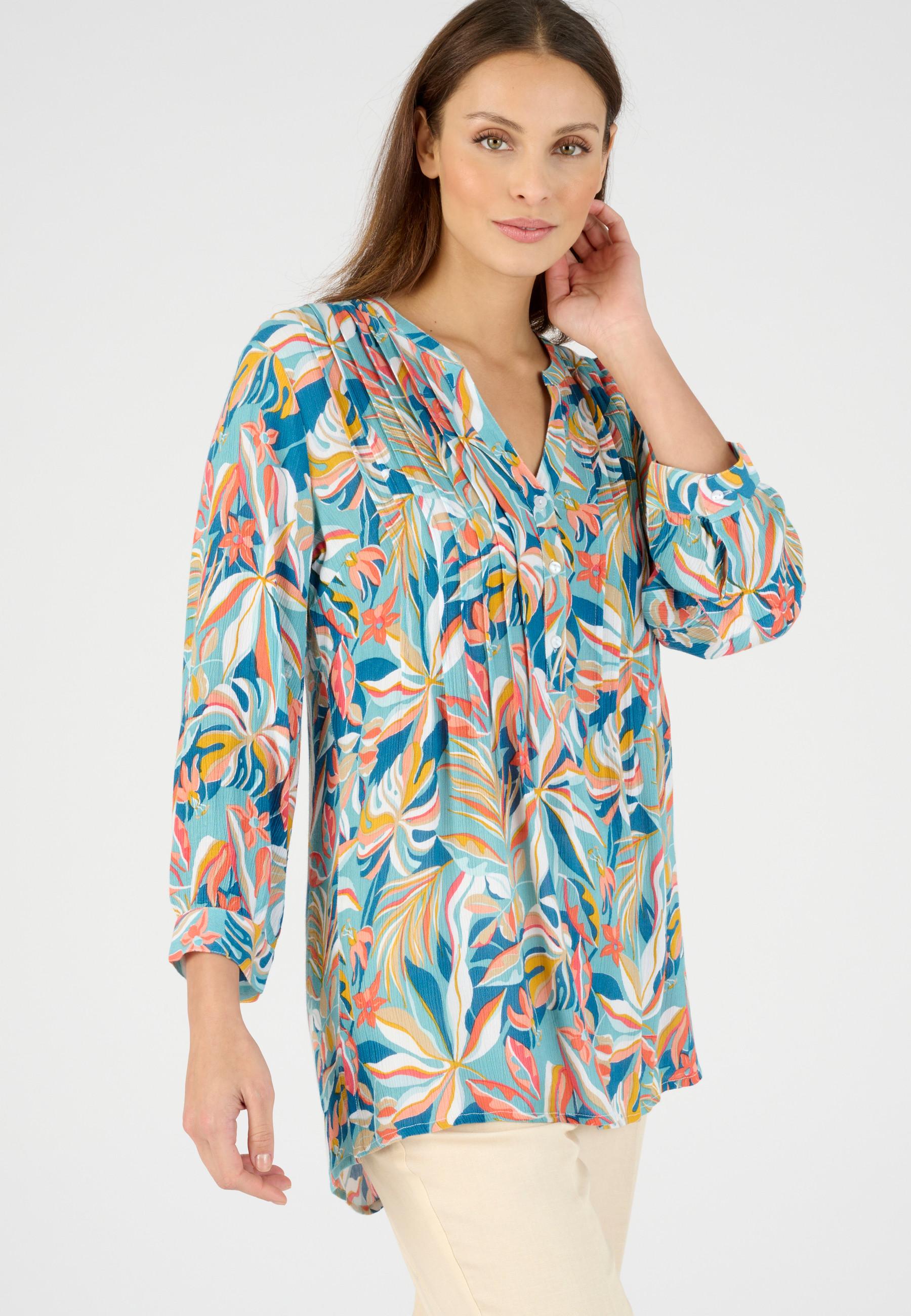 Image of Tunika Mit Pflanzenprint. Damen Blau 40