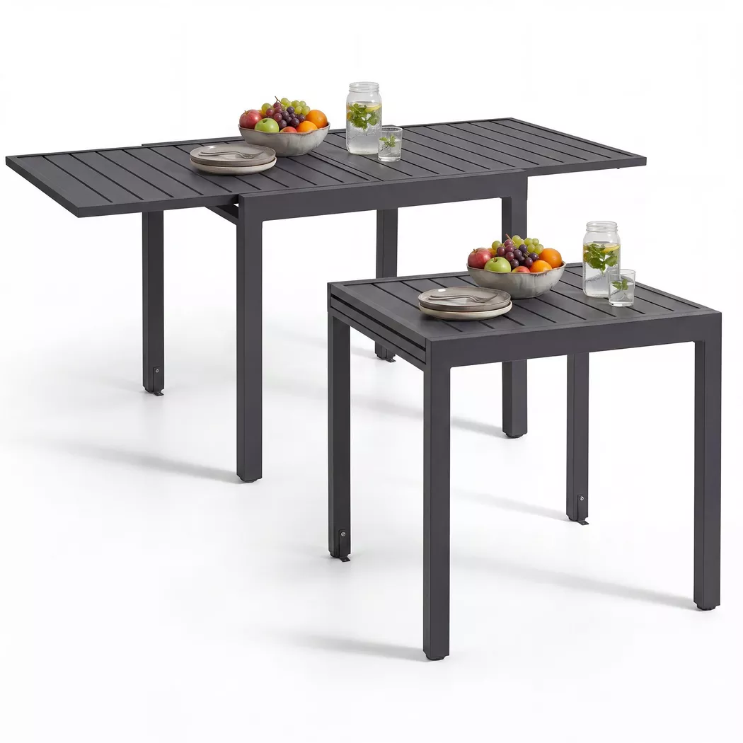 tectake® Aluminium-Gartentisch, für 4–6 Personen, ausziehbar, Lamellenoberfläche, 80–160 x 80 x 75 cm