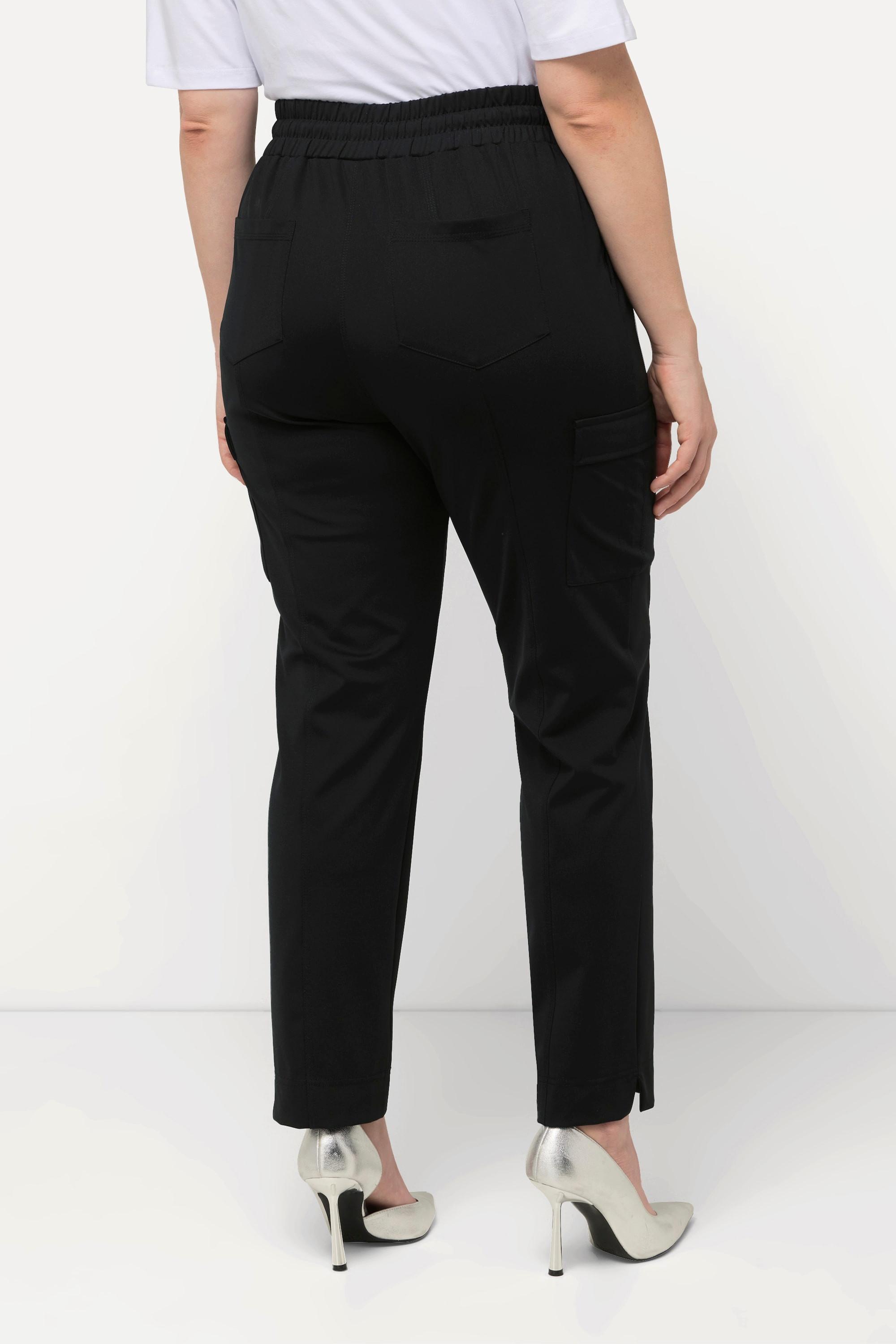 Ulla Popken  Pantalon cargo, poches, taille élastique et bas de jambe fendu 