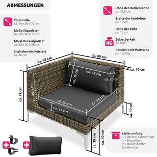 Tectake Set modulare in rattan e alluminio Villanova angolo destro  