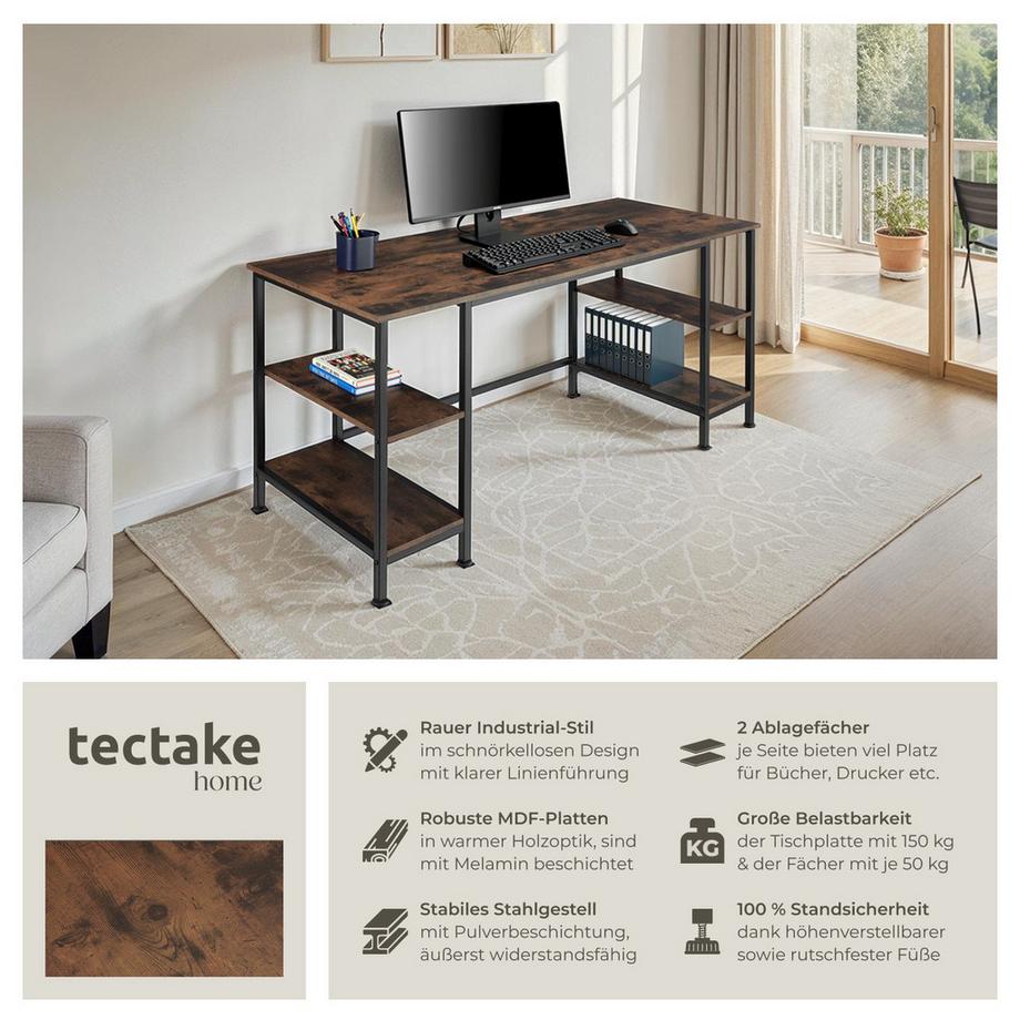 Tectake Computer-Schreibtisch Stoke Industrial Style Holz und Stahl  