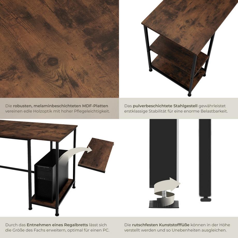 Tectake Computer-Schreibtisch Stoke Industrial Style Holz und Stahl  