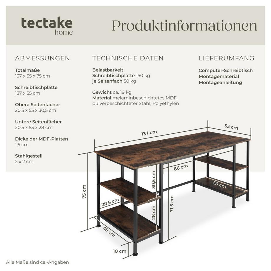Tectake Computer-Schreibtisch Stoke Industrial Style Holz und Stahl  