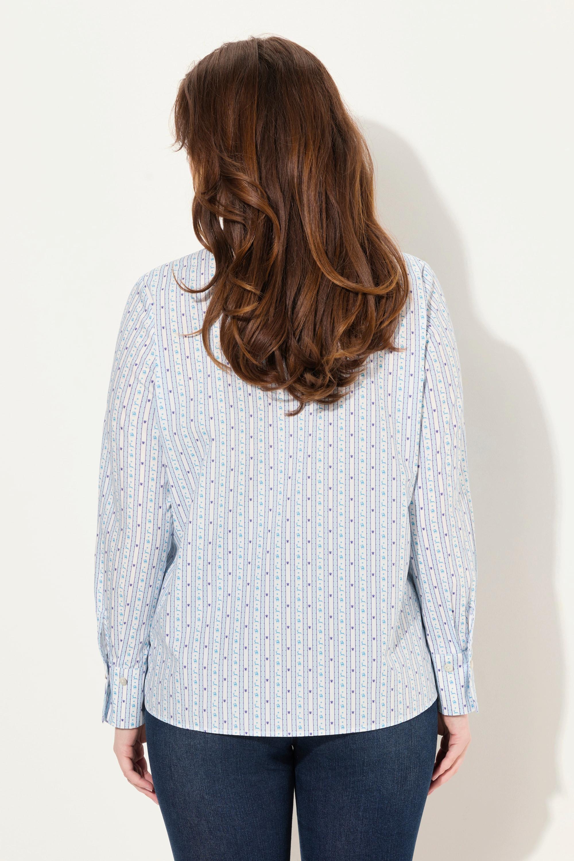 Ulla Popken  Blouse col calice, imprimé cerf, manches longues 