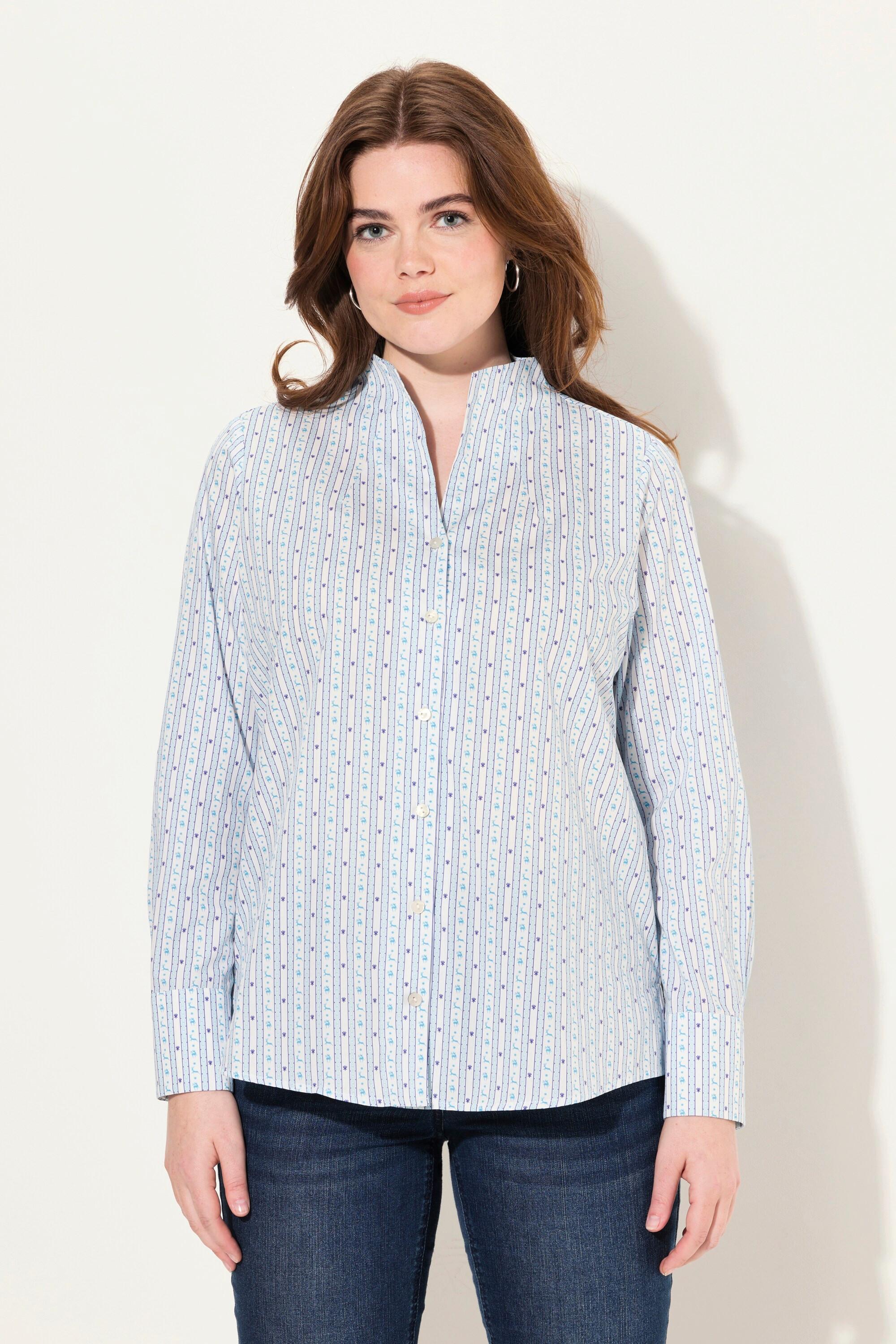 Ulla Popken  Blouse col calice, imprimé cerf, manches longues 