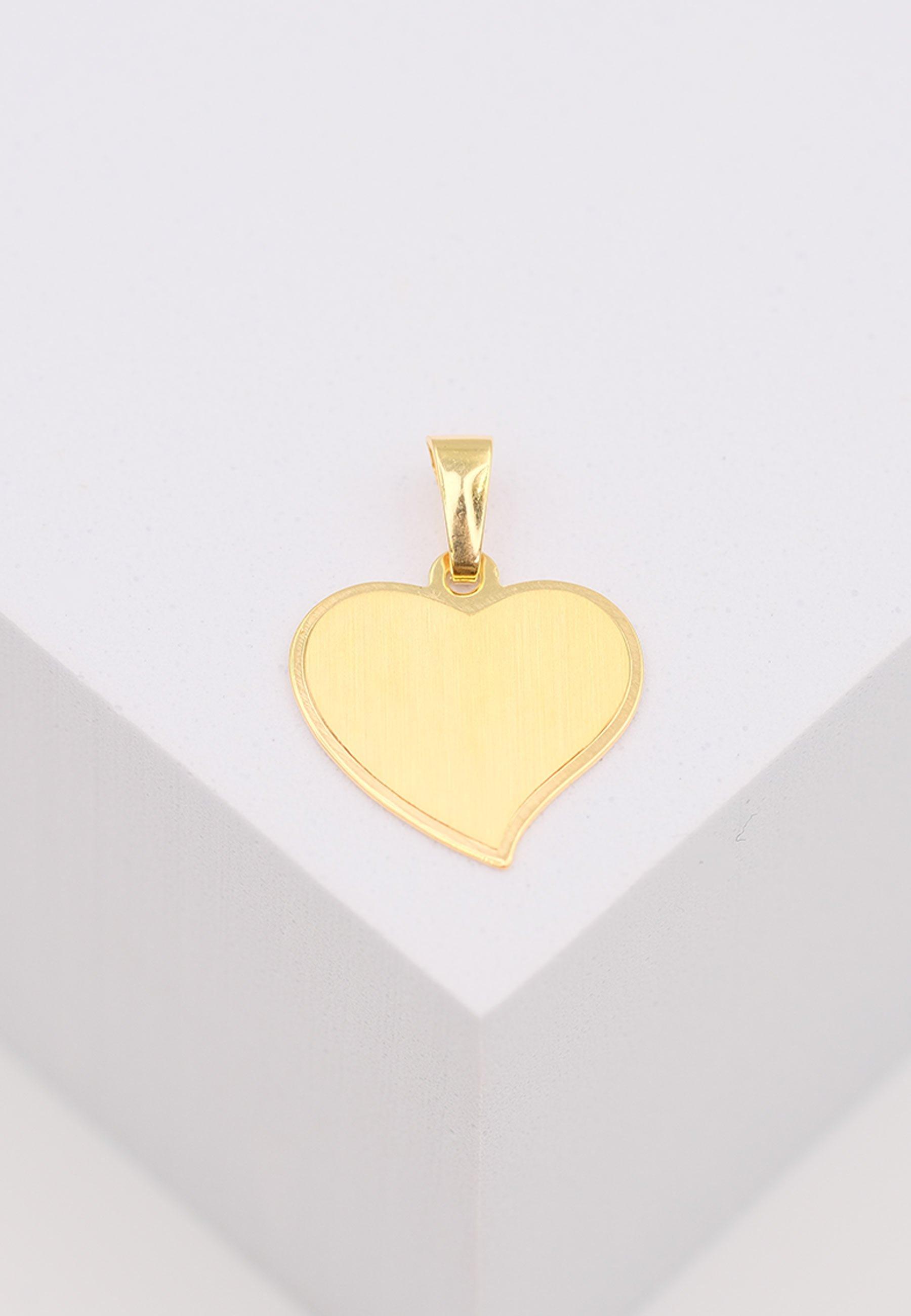 MUAU Schmuck  Pendentif plaque à  graver coeur or jaune 750, 19x15mm 