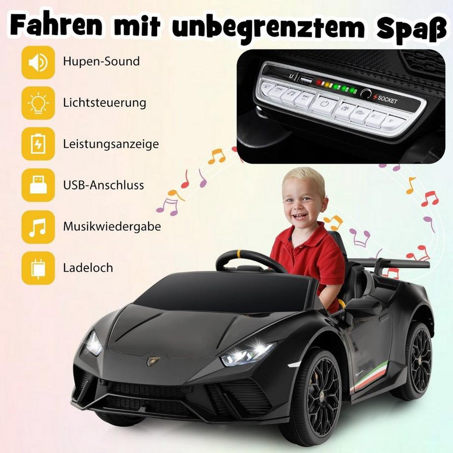 B2X  Kinder Elektroauto Lamborghini 12V Kinderauto Elektrisch mit Fernbedienung Schwarz 