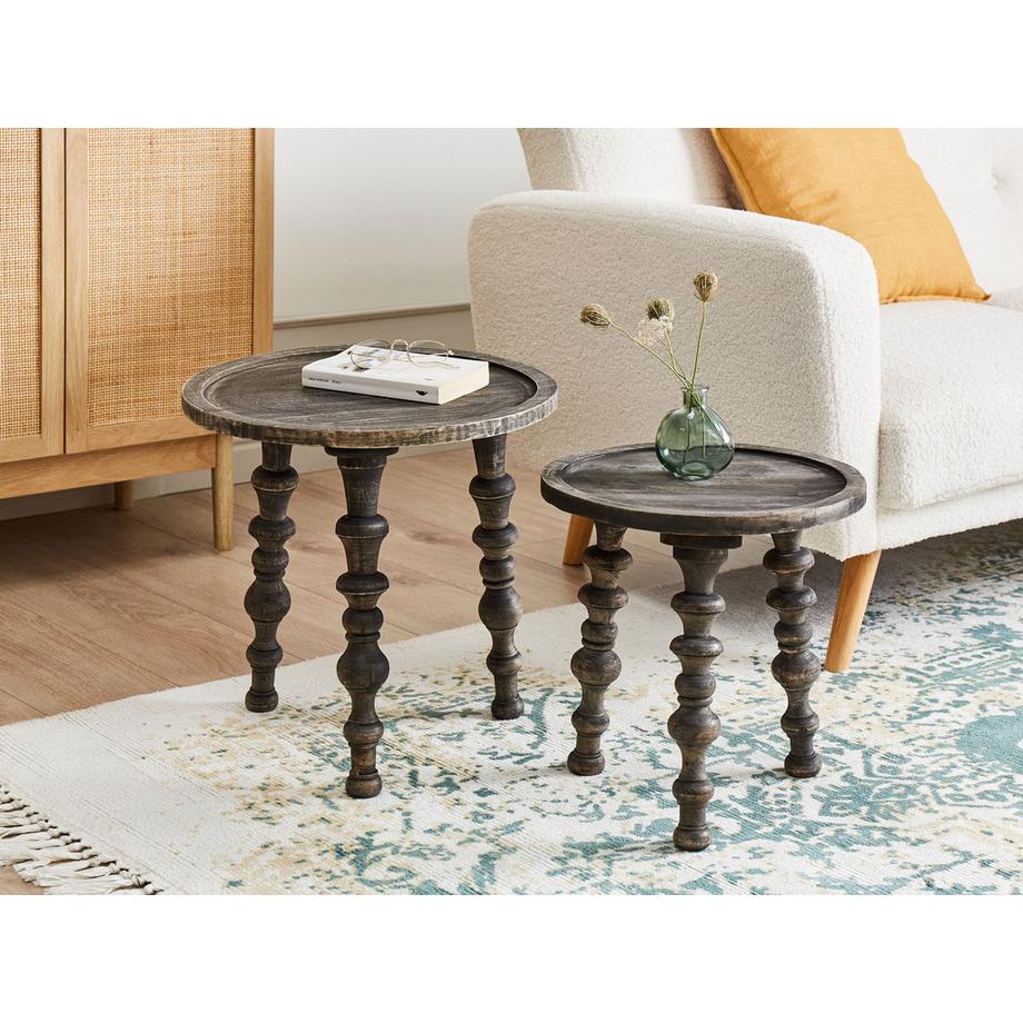 Beliani Beistelltisch 2er Set aus Mangoholz Rustikal MARNOO  