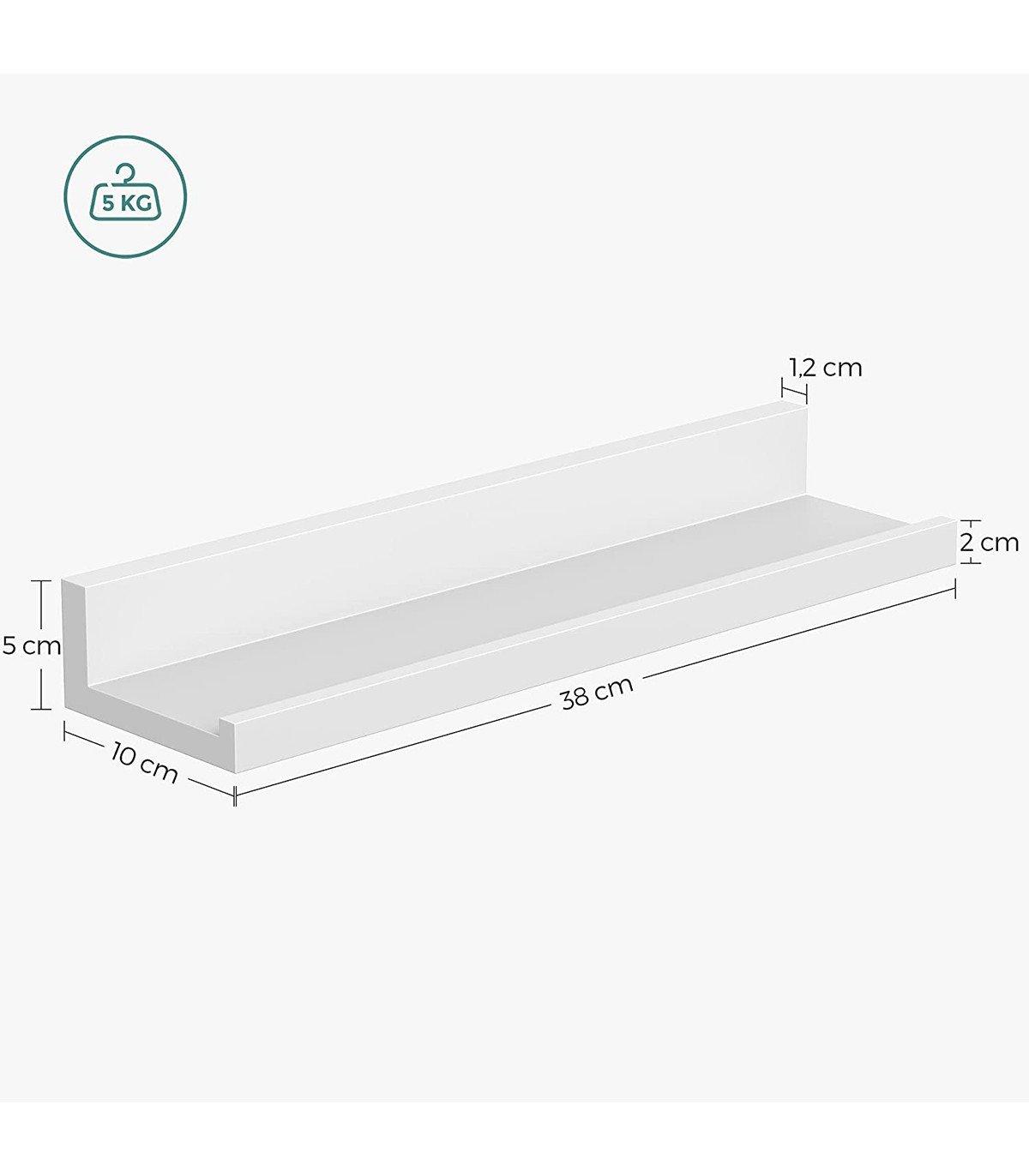 Calicosy Lot de 3 Étagères Murales Blanches avec Rebord - L38 cm  