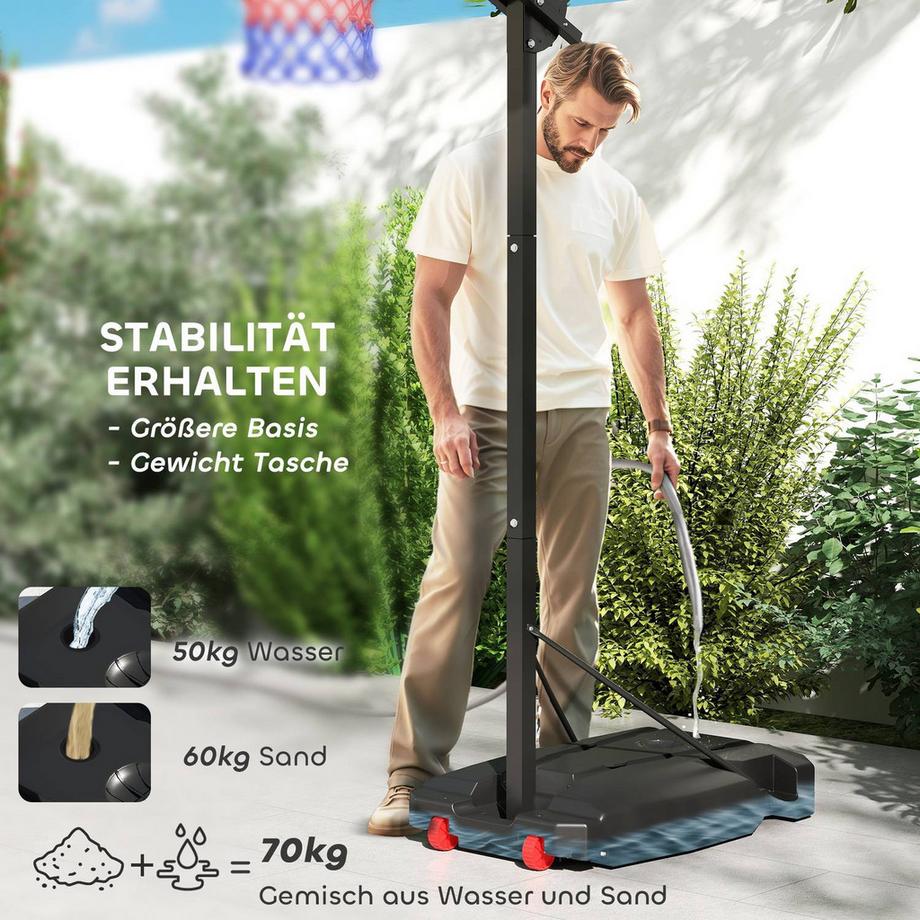 Northio  Panier de basket d'extérieur pour enfants, 200-260 cm, support de basket réglable en hauteur avec roulettes, sac de musculation, système de basket avec support pour enfants à partir de 6 ans, rouge 