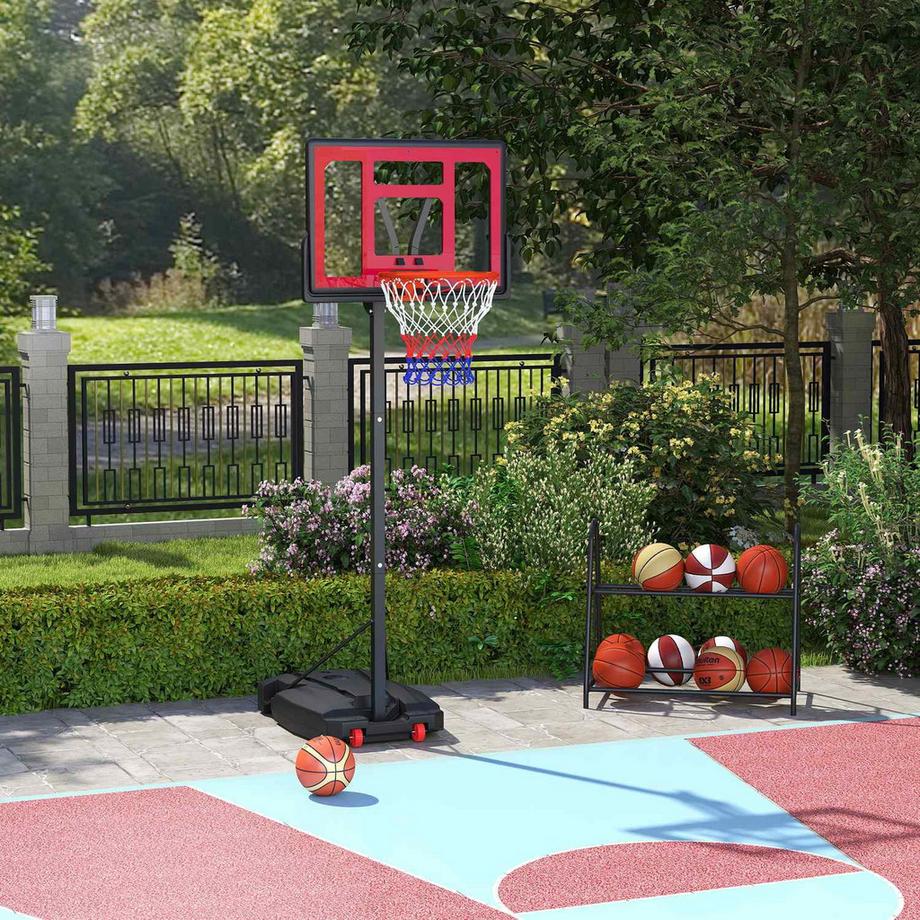 Northio  Panier de basket d'extérieur pour enfants, 200-260 cm, support de basket réglable en hauteur avec roulettes, sac de musculation, système de basket avec support pour enfants à partir de 6 ans, rouge 