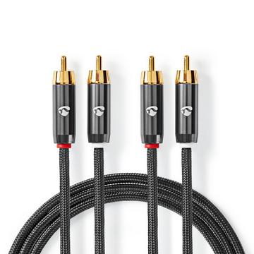 Câble audio stéréo | 2x RCA mâle | 2x RCA mâle | plaqué or | 1,00 m | rond | gris / gris avec métal | carton avec fenêtre couverte