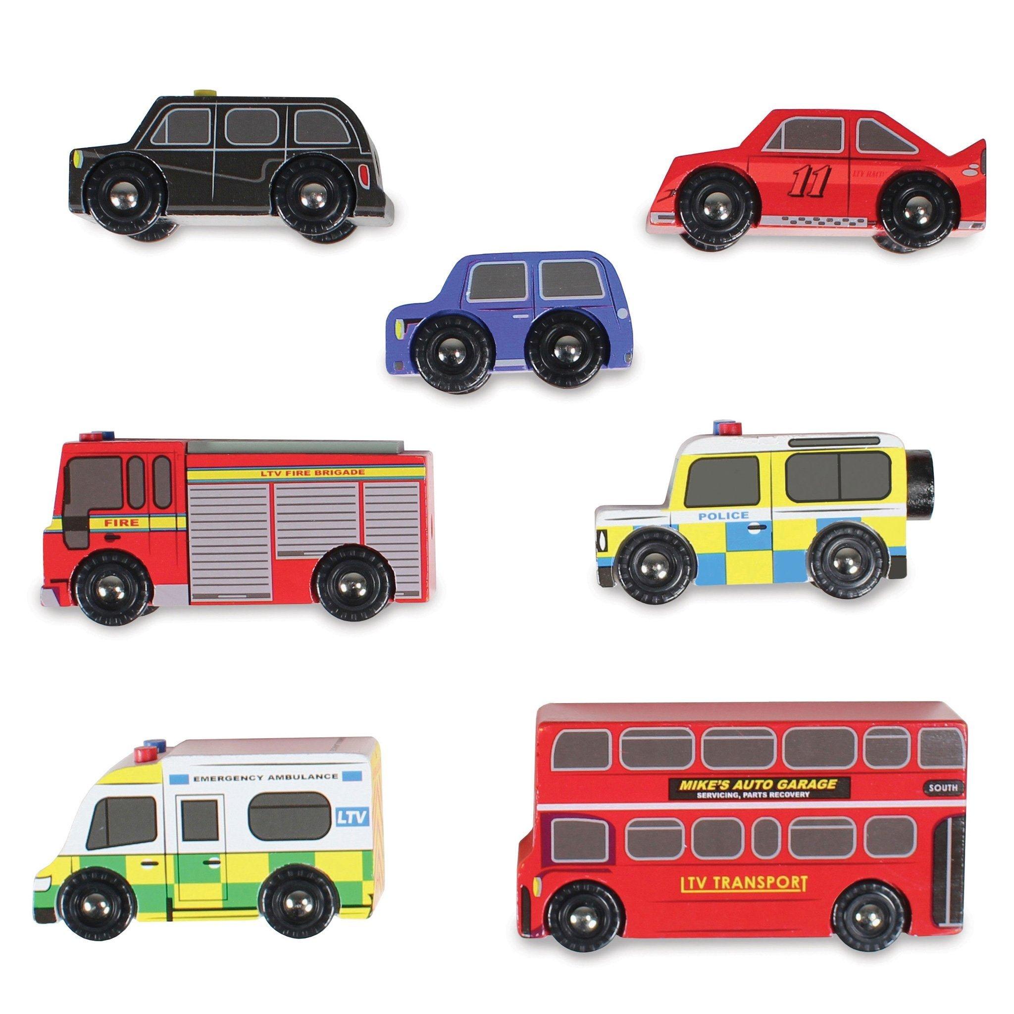 Le Toy Van  Le Toy Van – Kultiges Spielset mit Holzautos im London-Design – 7-teiliges Set | Fahrzeug-Rollenspiel für Jungen – Geeignet für Kinder ab 3 Jahren 