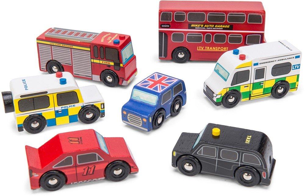 Image of – Kultiges Spielset mit Holzautos im London-Design – 7-teiliges Set | Fahrzeug-Rollenspiel für Jungen – Geeignet für Kinder ab 3 Jahren Multicolor