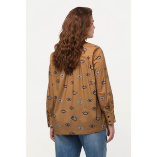 Ulla Popken  Blouse en coton bio à motif œil, col chemise et manches longues 