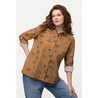 Ulla Popken  Blouse en coton bio à motif œil, col chemise et manches longues 