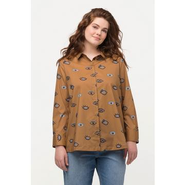 Blusa in cotone biologico con occhi, colletto da camicia e maniche lunghe