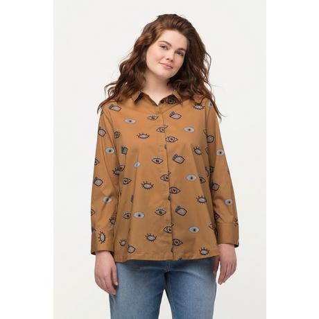 Ulla Popken  Blouse en coton bio à motif œil, col chemise et manches longues 