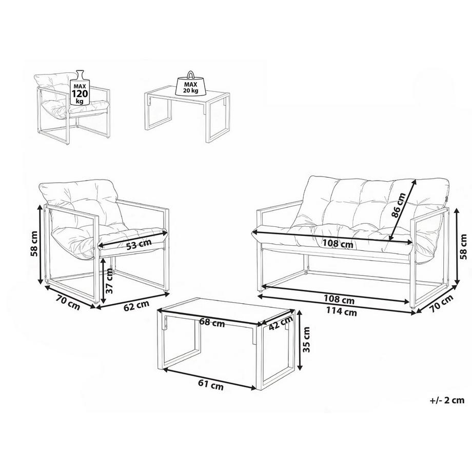 Beliani Lounge Set mit Tisch aus Stahl Modern GARDA  
