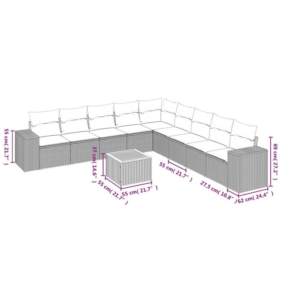 VidaXL Ensemble de canapés de jardin rotin synthétique  
