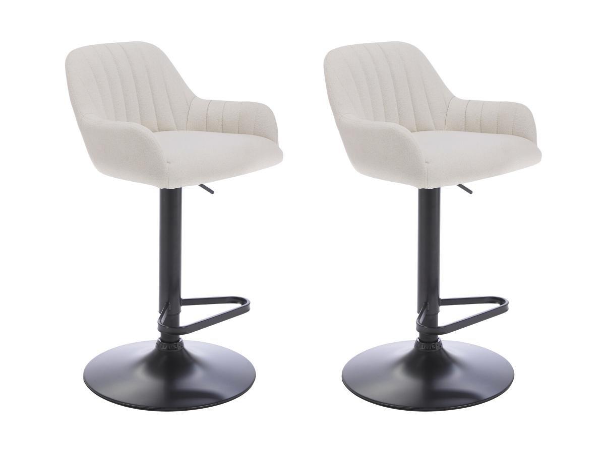 Vente-unique Lot de 2 tabourets de bar en tissu et métal noir - Hauteur réglable - Crème - ELEANA  