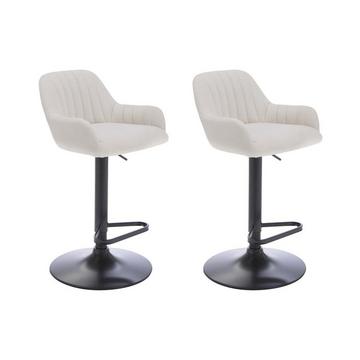 Lot de 2 tabourets de bar en tissu et métal noir - Hauteur réglable - Crème - ELEANA