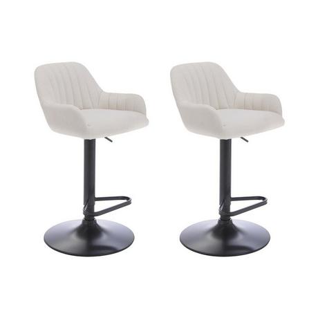 Vente-unique Lot de 2 tabourets de bar en tissu et métal noir - Hauteur réglable - Crème - ELEANA  