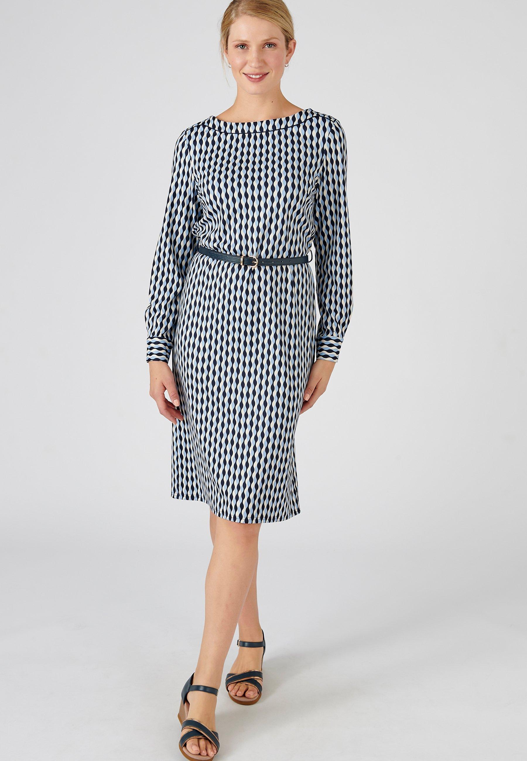 Image of Warmes Strickkleid Mit Grafischem Dessin. Damen Blau 38