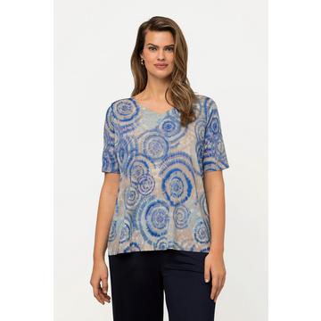 Maglia in tessuto fluente con stampa batik, scollo a V e mezze maniche