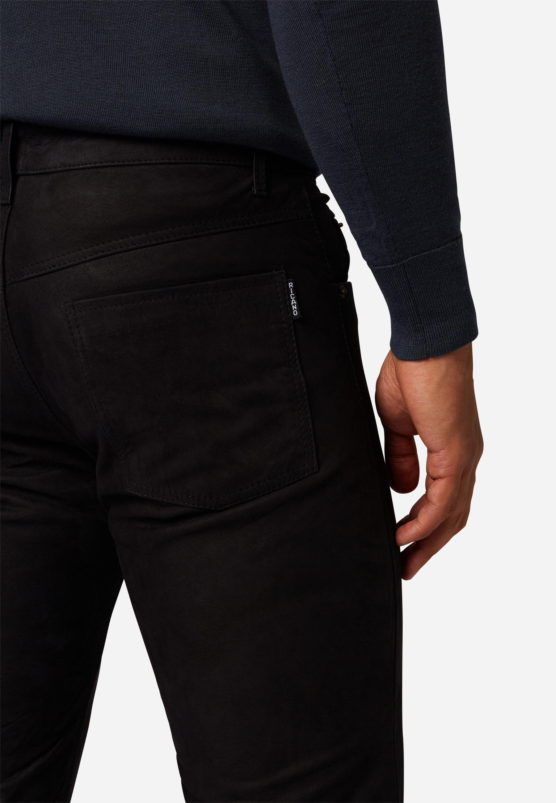 RICANO  Pantalon en cuir pour hommes RT-101 en style 5 poches et en cuir nubuck de buffle robuste - Coupe droite 