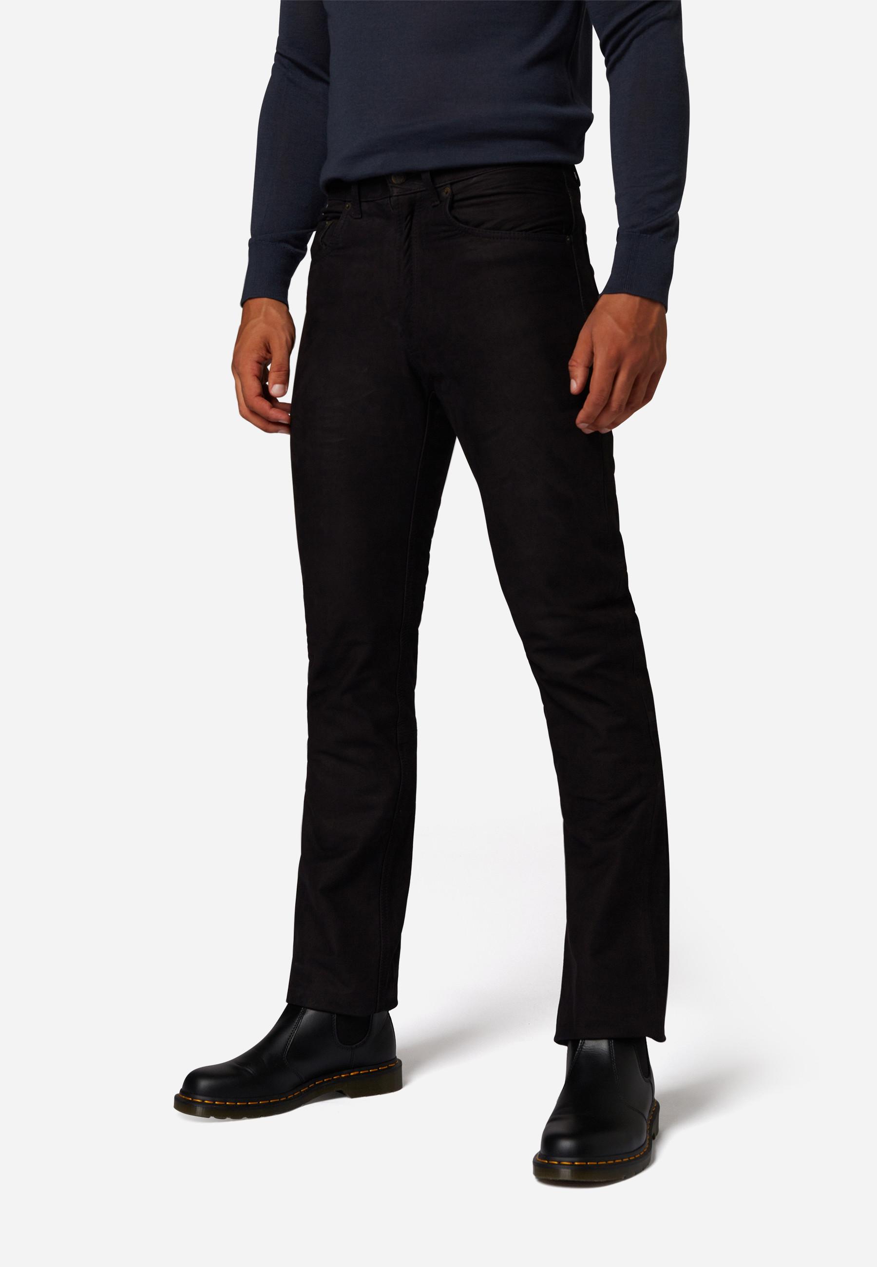 RICANO  Pantalon en cuir pour hommes RT-101 en style 5 poches et en cuir nubuck de buffle robuste - Coupe droite 