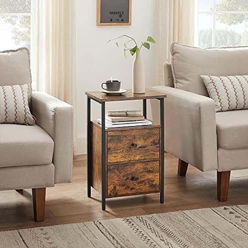 Pricenet Table de chevet industrielle marron rustique avec cadre en acier  