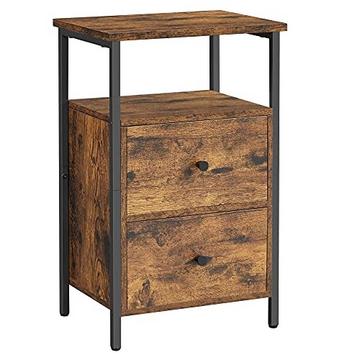 Table de chevet industrielle marron rustique avec cadre en acier