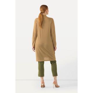 Ulla Popken  Long-Strickjacke, offene Form, V-Ausschnitt, Stehkragen 