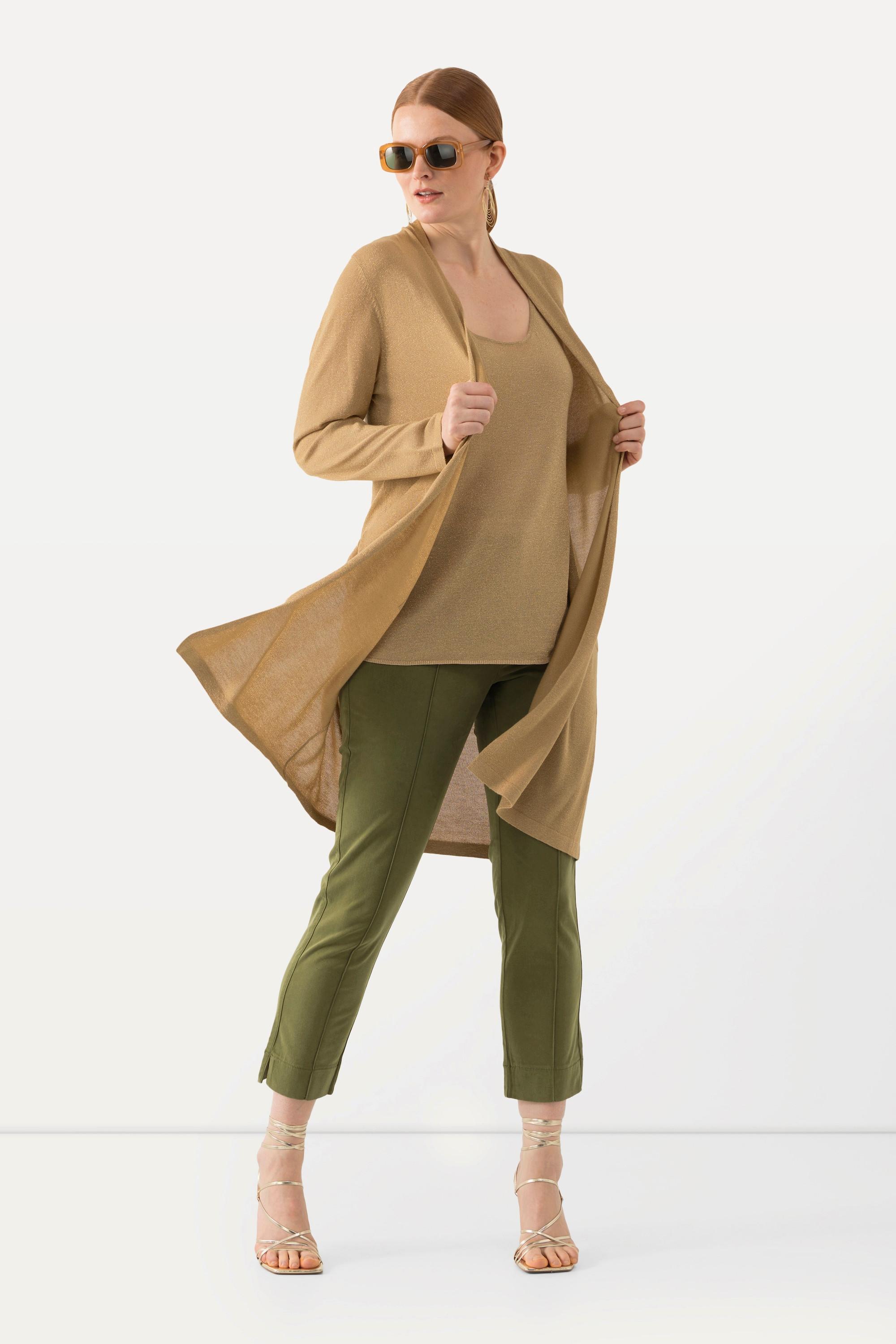 Ulla Popken  Cardigan long, coupe ouverte, encolure en V et petit col légèrement montant 