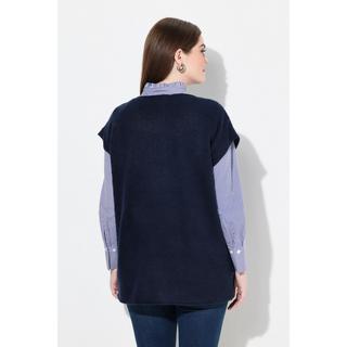 Ulla Popken Pull sans manches col en V motif Argyle avec fentes latérales  