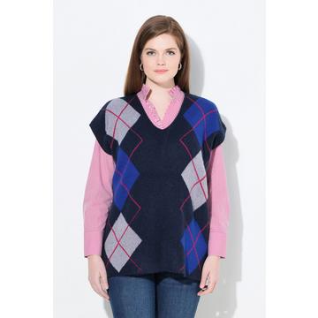 Pull sans manches, motif losanges, encolure en V