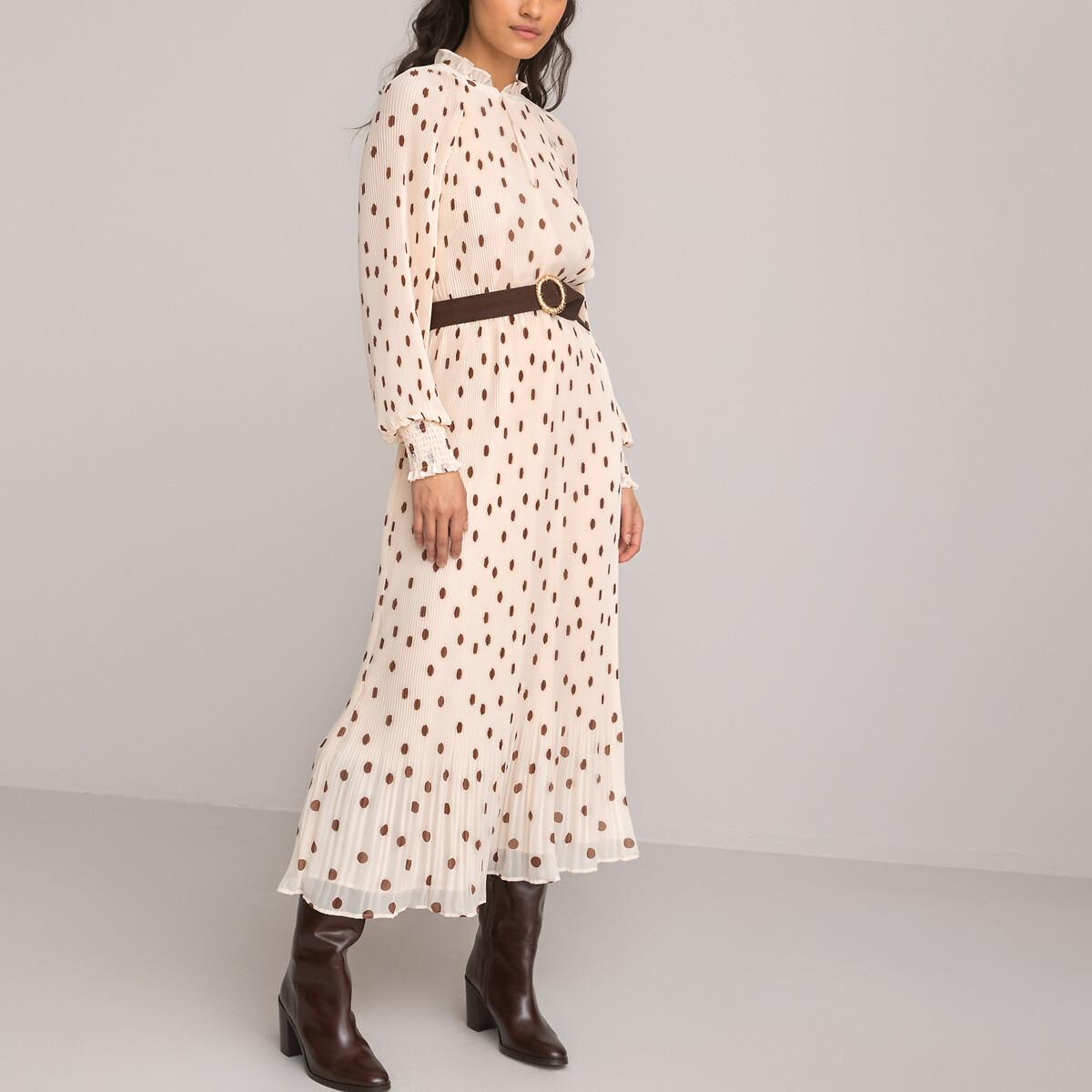 Image of Plissiertes Maxikleid Mit Tupfen Damen Beige 44