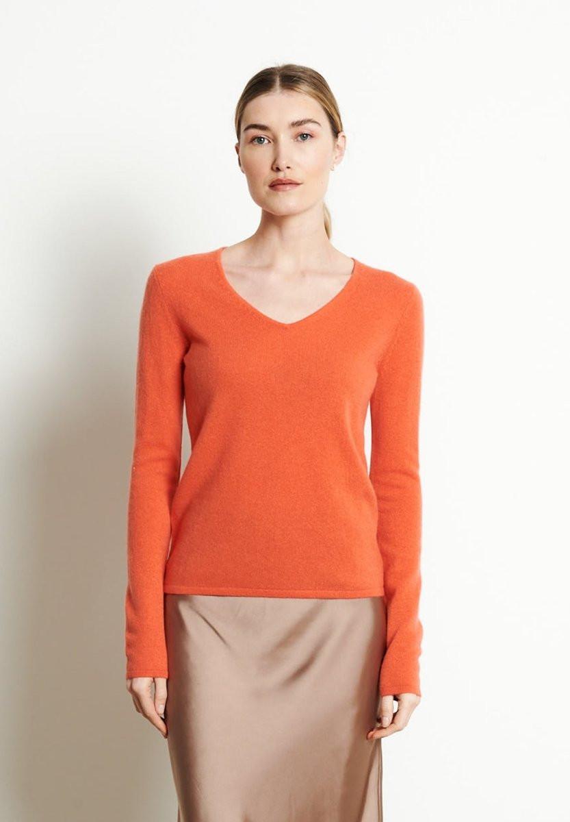 Image of Lilly 2 Pullover Mit V-ausschnitt - 100% Kaschmir Damen Orange M