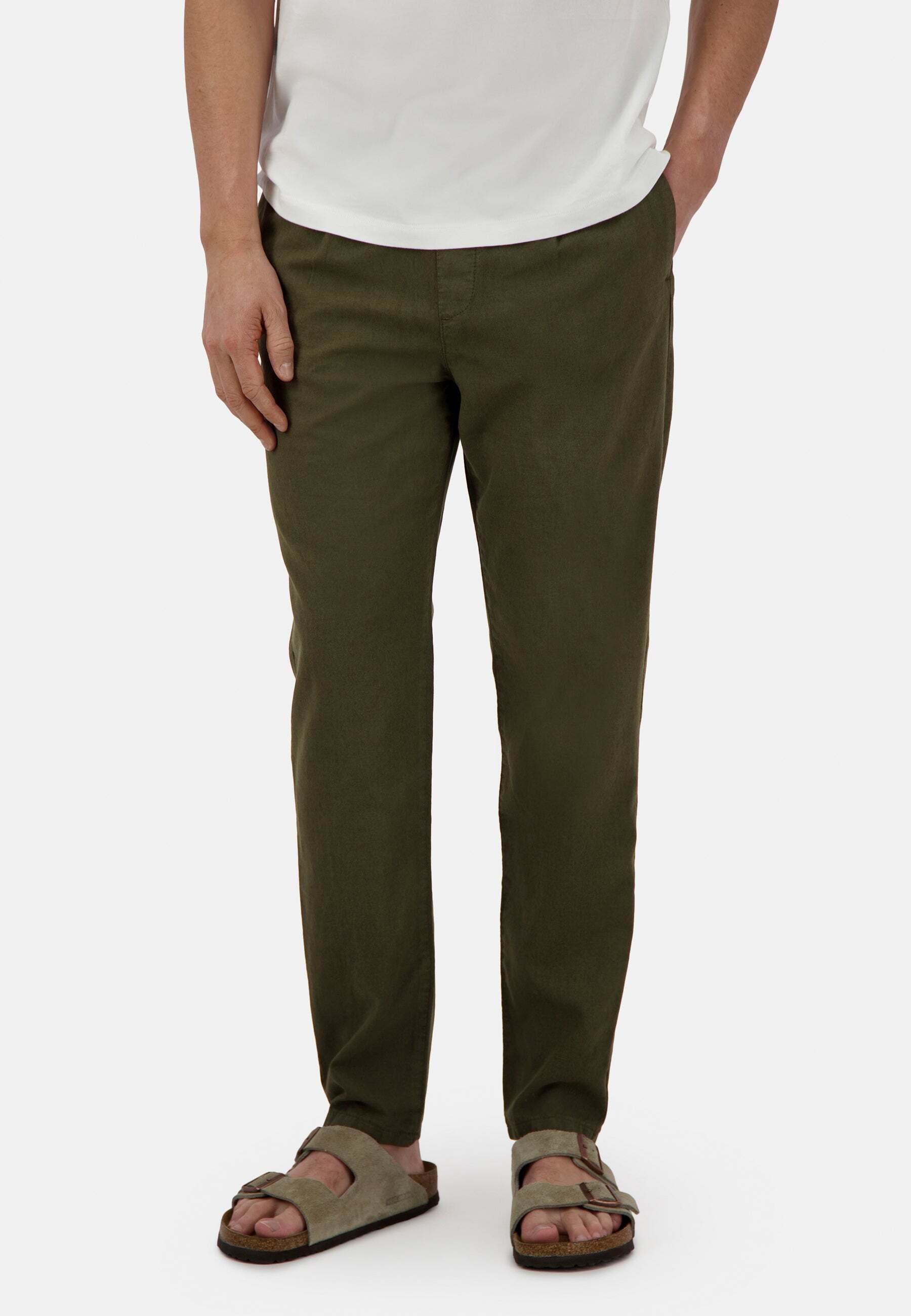 Image of Leinenhose Cropped Linen Unisex Olivegrün W30