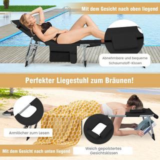 Northix Chaise longue de jardin pliable avec ouverture du visage, dossier réglable et repose-pieds, noir  