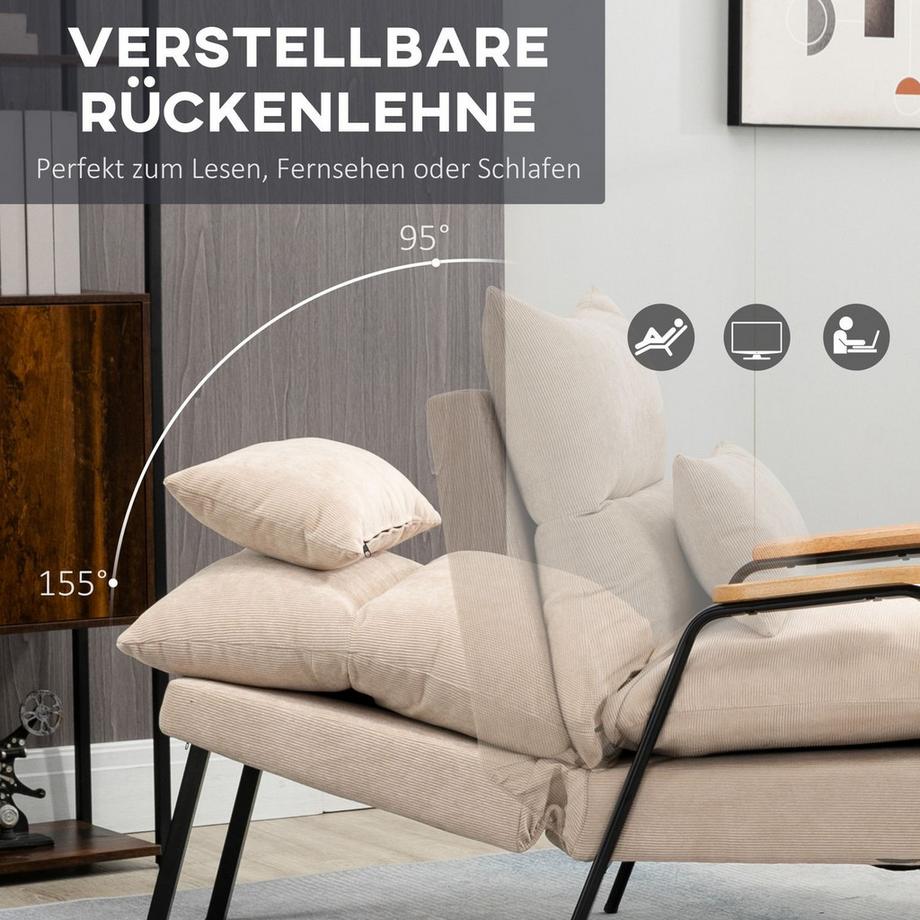 Northio Polstersessel mit Hocker, Relaxsessel mit Liegefunktion, Polsterstuhl, Kissen, Fernsehsessel, 68 x 91,5 x 88 cm, Beige  