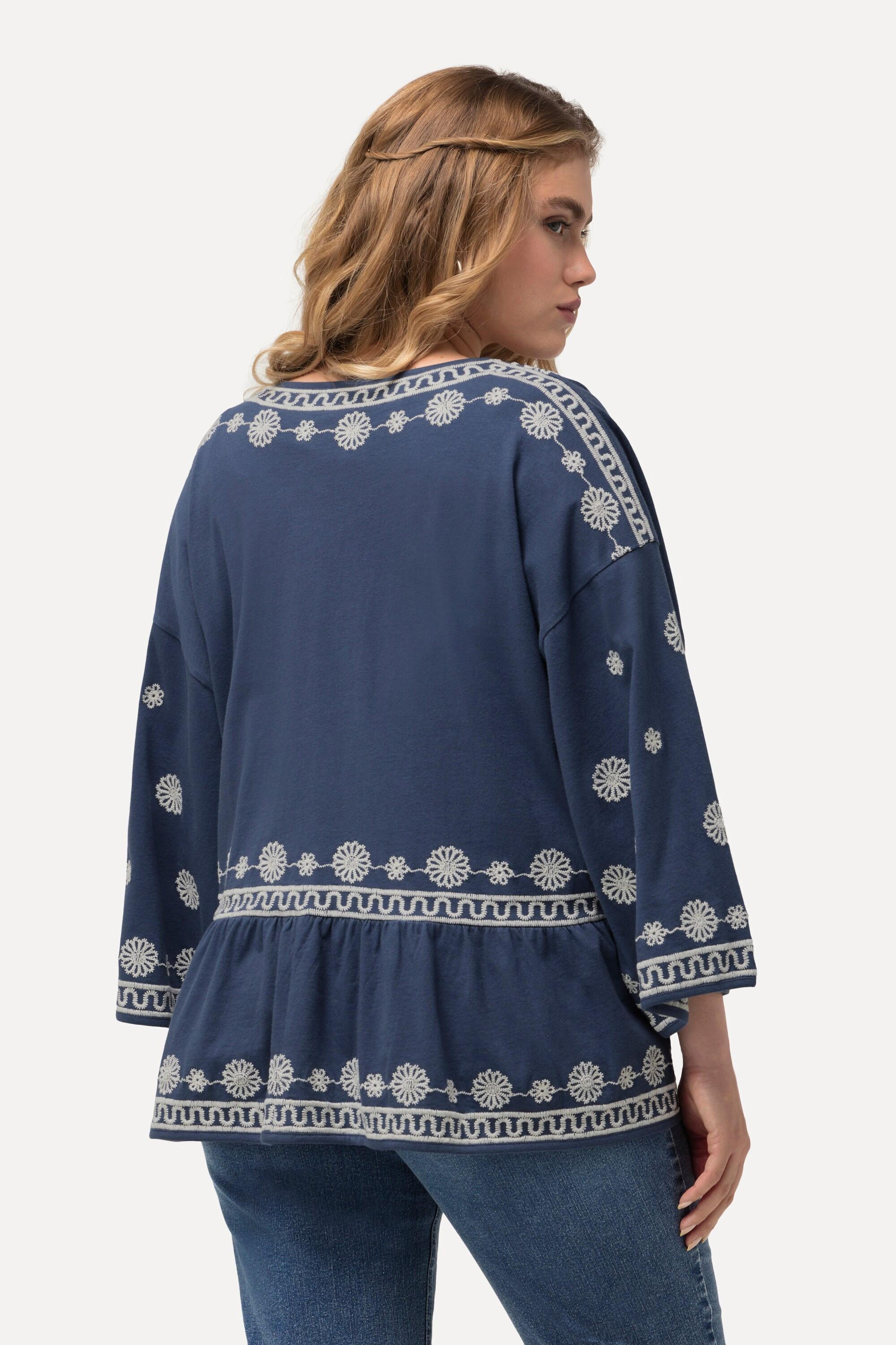 Ulla Popken  Blusen-Kaftan, Stickerei, offene Form, Langarm 