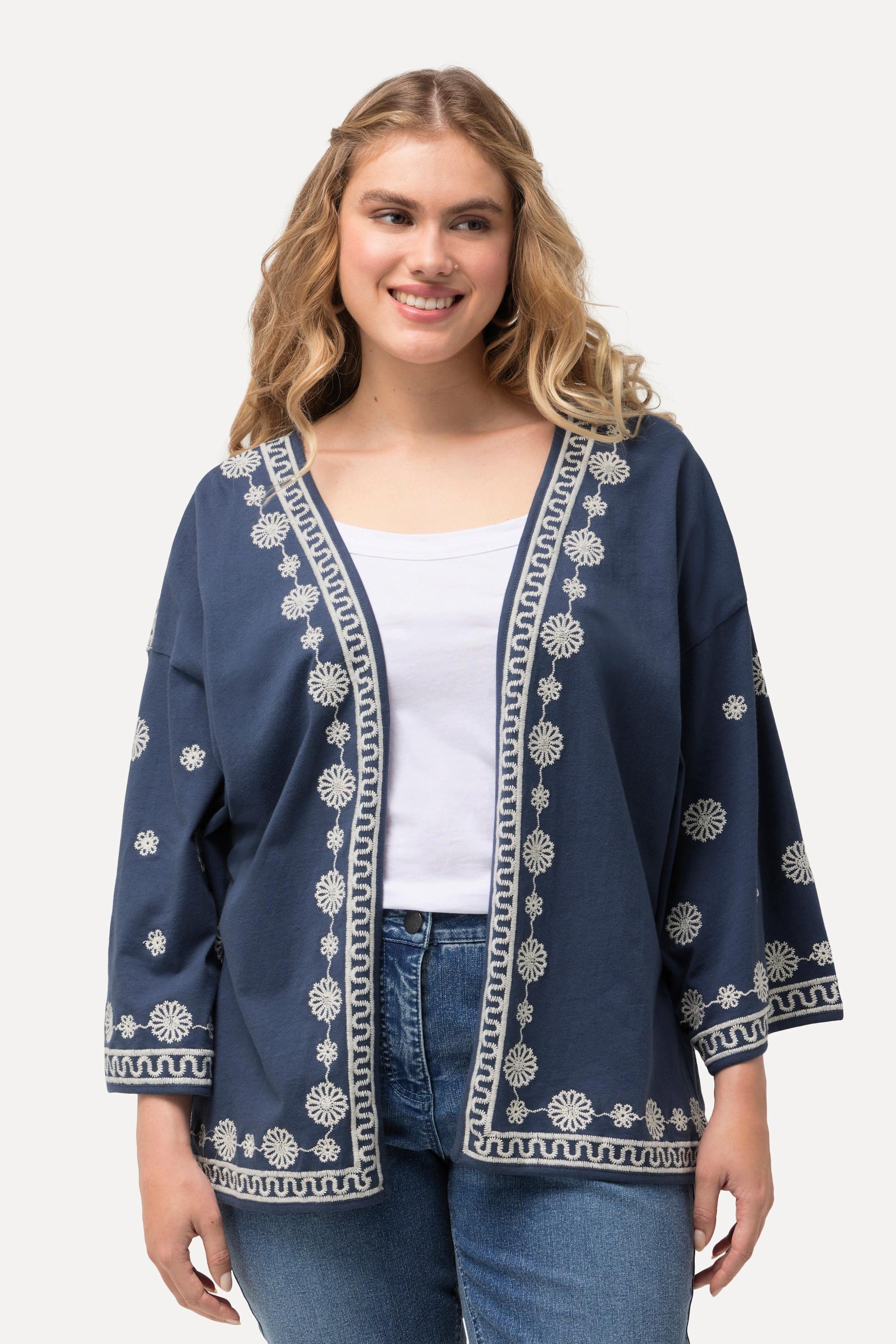 Ulla Popken  Blusen-Kaftan, Stickerei, offene Form, Langarm 