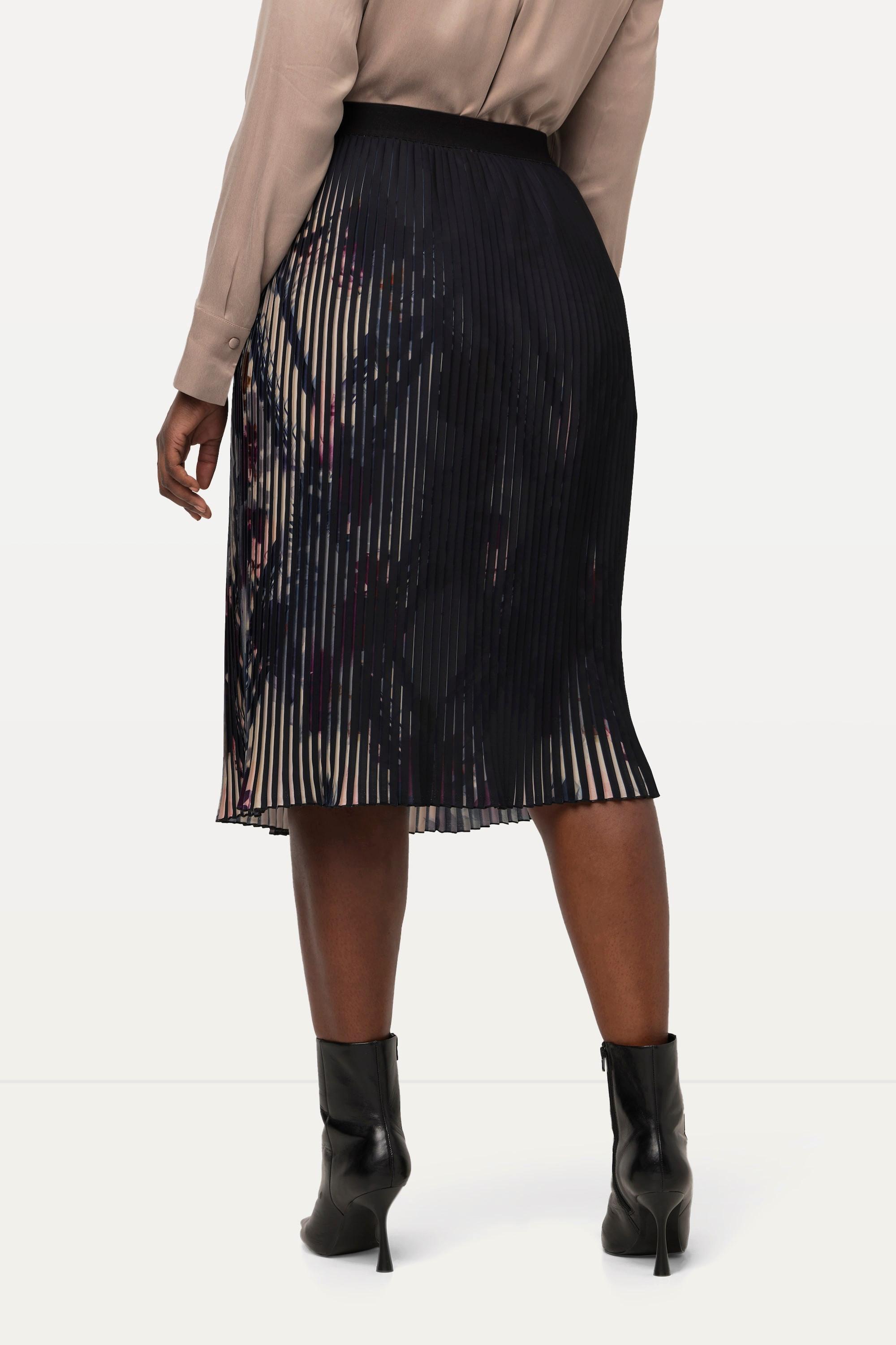 Ulla Popken Gonna Plissettata Design Grafico Taglio Svasato Cintura Elastica  