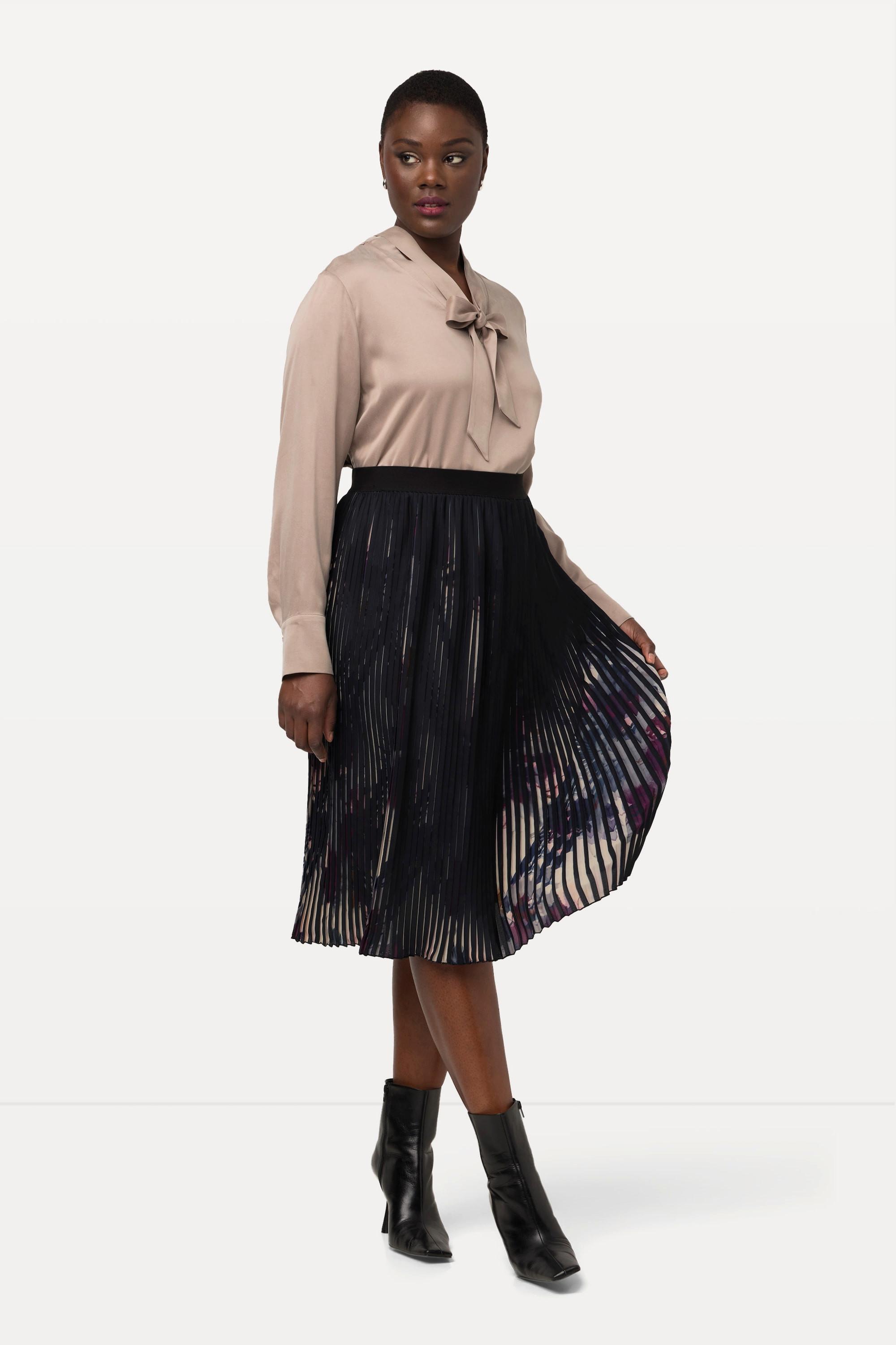 Ulla Popken Gonna Plissettata Design Grafico Taglio Svasato Cintura Elastica  